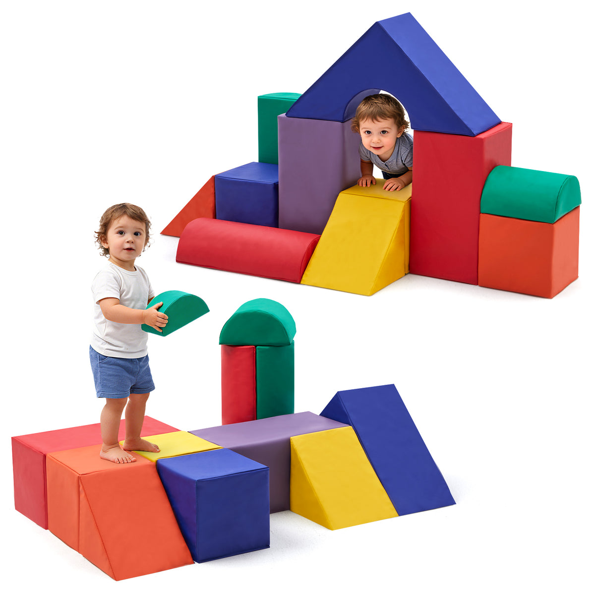 M HI-mat 11-Piece Baby Soft Foam Play Set Colorful Climbing Blocks for Toddlers Climb and Crawl Activity Playset for Aged 1-3 Years Old