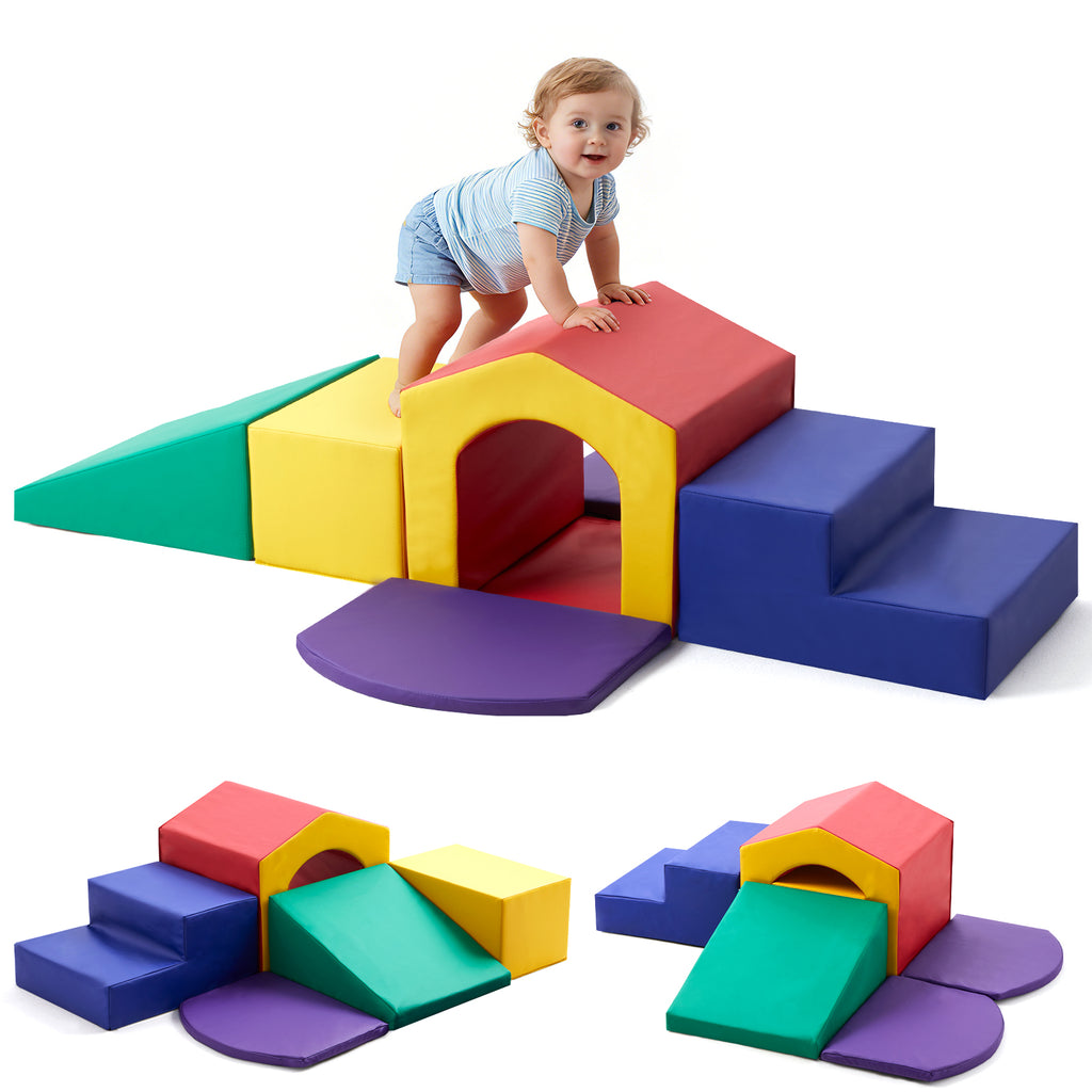 6pcs Soft Climbing Toys for Toddlers PU Leather Gym Climb and Crawl Play Set for Indoor Blue+Green+Yellow/All Blue/Blue+Pink