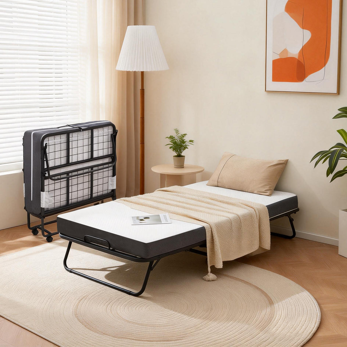 Portable Twin Folding Bed - 75" x 38"/75" x 31" Rollaway Guest Cot with 4.7" Memory Foam Mattress & Sturdy Metal Frame for Adults