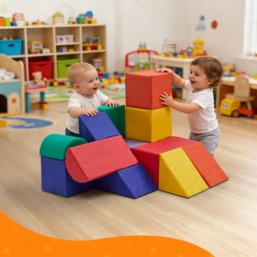 M HI-mat 11-Piece Baby Soft Foam Play Set Colorful Climbing Blocks for Toddlers Climb and Crawl Activity Playset for Aged 1-3 Years Old