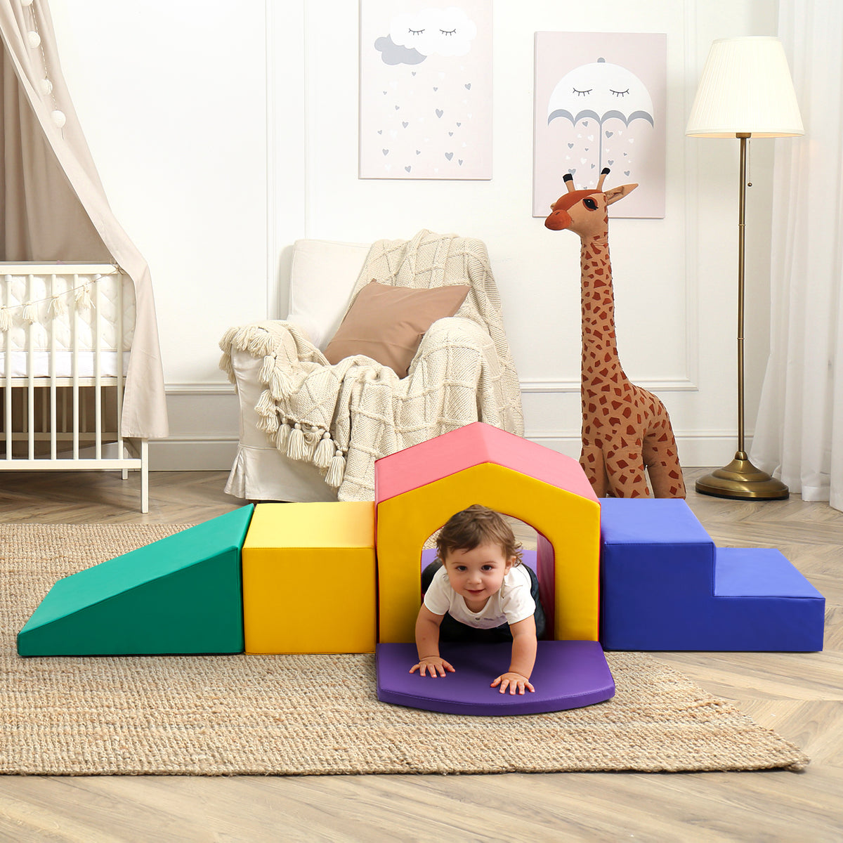 6pcs Soft Climbing Toys for Toddlers PU Leather Gym Climb and Crawl Play Set for Indoor Blue+Green+Yellow/All Blue/Blue+Pink