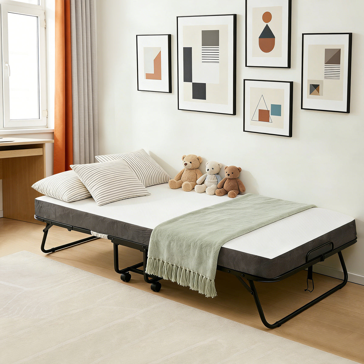 Portable Twin Folding Bed - 75" x 38"/75" x 31" Rollaway Guest Cot with 4.7" Memory Foam Mattress & Sturdy Metal Frame for Adults
