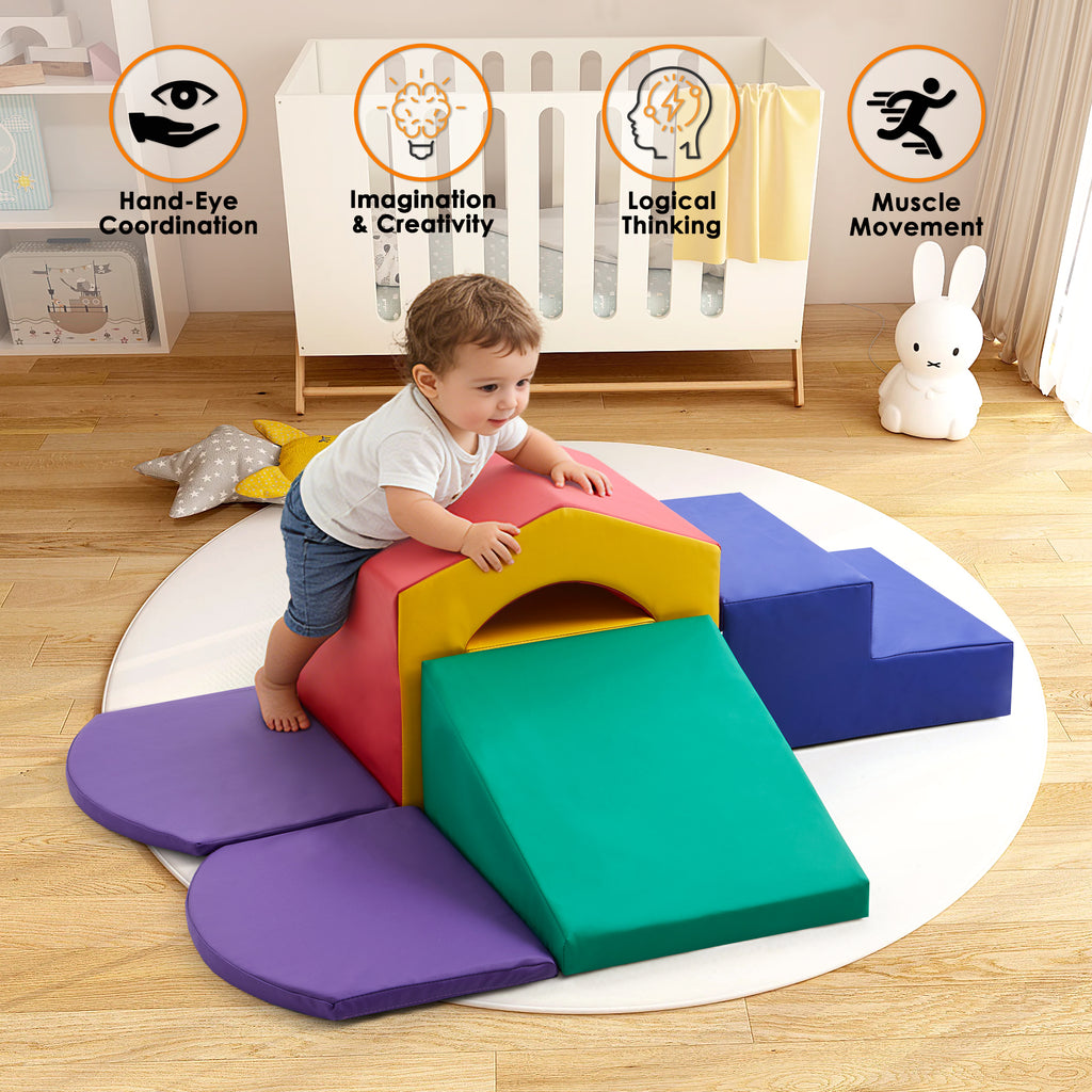 6pcs Soft Climbing Toys for Toddlers PU Leather Gym Climb and Crawl Play Set for Indoor Blue+Green+Yellow/All Blue/Blue+Pink