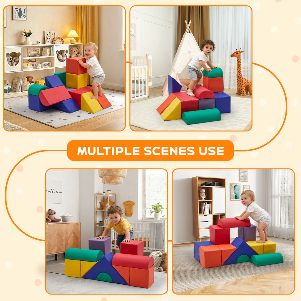 M HI-mat 11-Piece Baby Soft Foam Play Set Colorful Climbing Blocks for Toddlers Climb and Crawl Activity Playset for Aged 1-3 Years Old