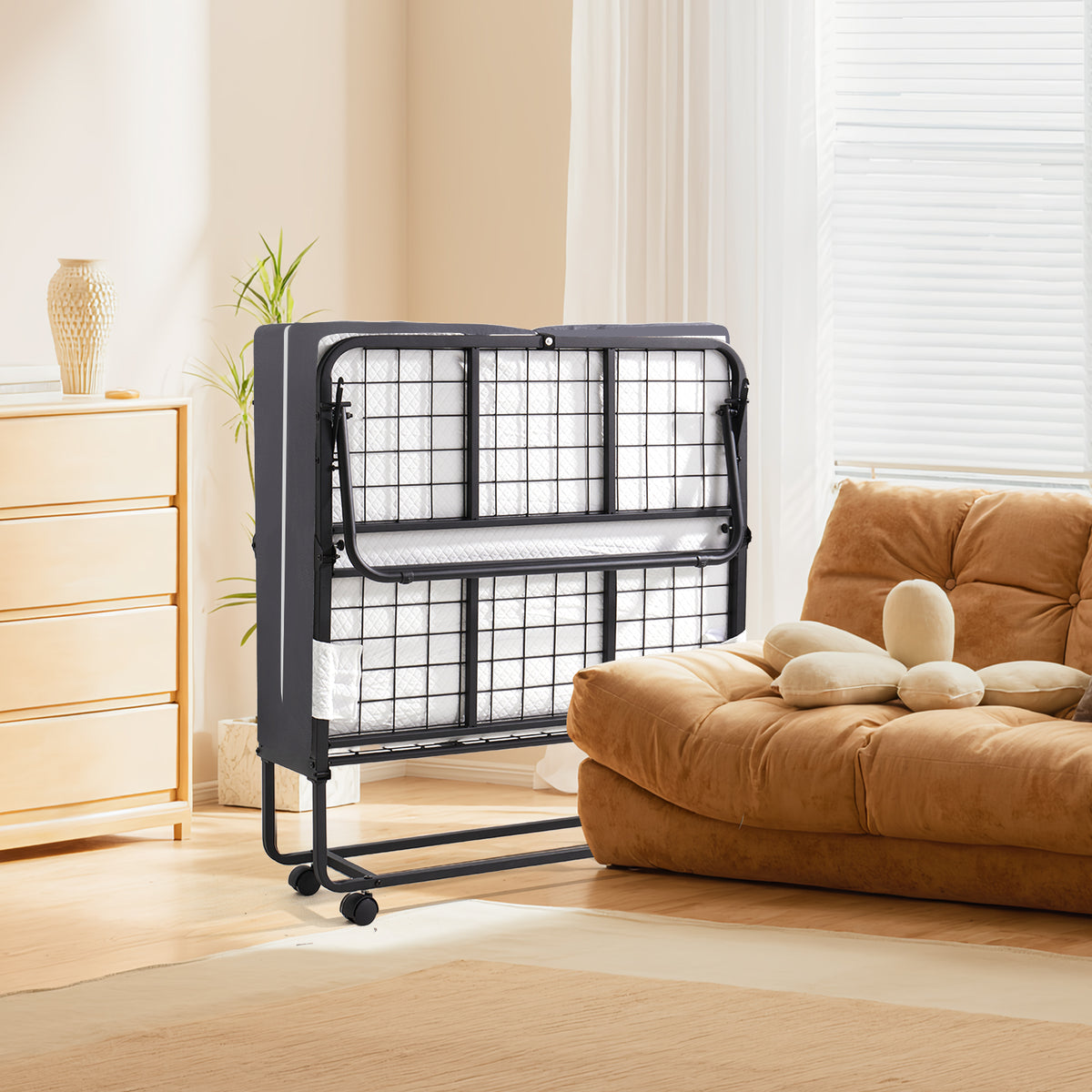 Portable Twin Folding Bed - 75" x 38"/75" x 31" Rollaway Guest Cot with 4.7" Memory Foam Mattress & Sturdy Metal Frame for Adults