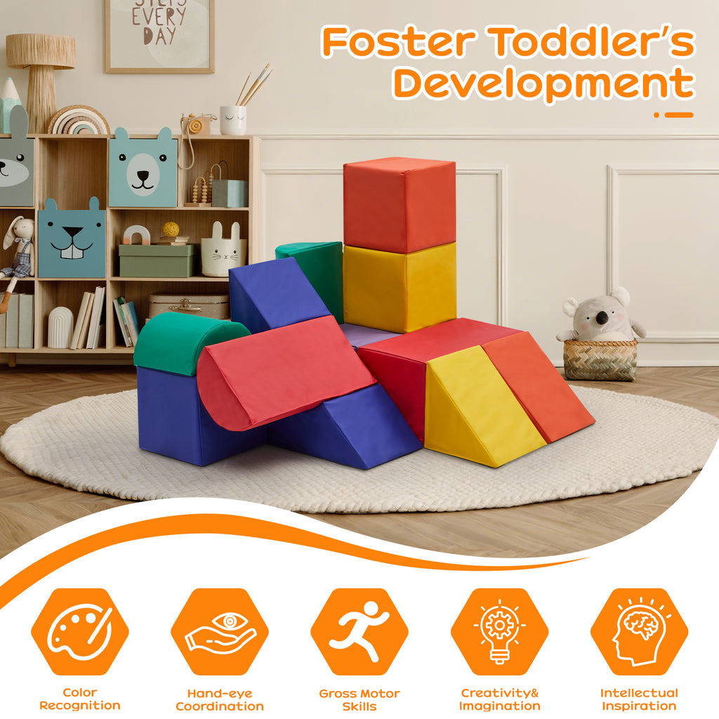 M HI-mat 11-Piece Baby Soft Foam Play Set Colorful Climbing Blocks for Toddlers Climb and Crawl Activity Playset for Aged 1-3 Years Old