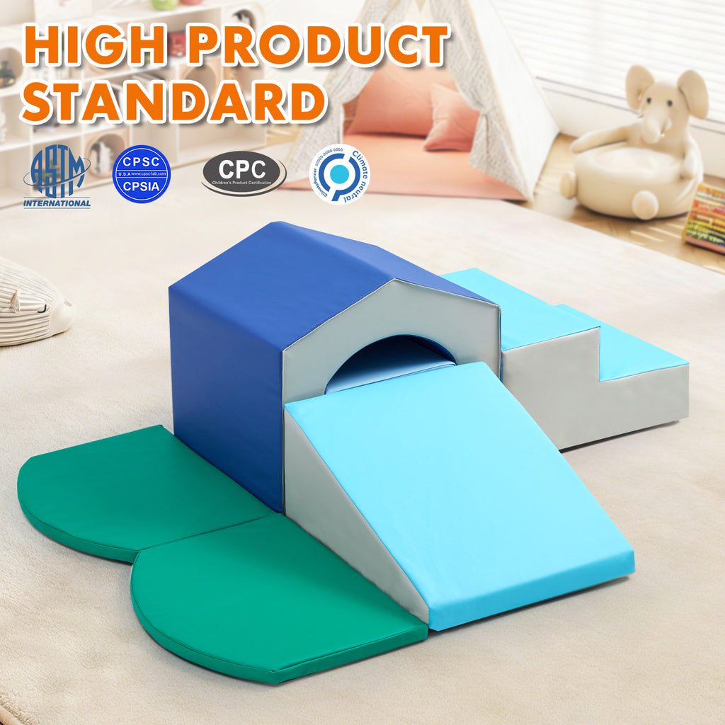 6pcs Soft Climbing Toys for Toddlers PU Leather Gym Climb and Crawl Play Set for Indoor Blue+Green+Yellow/All Blue/Blue+Pink