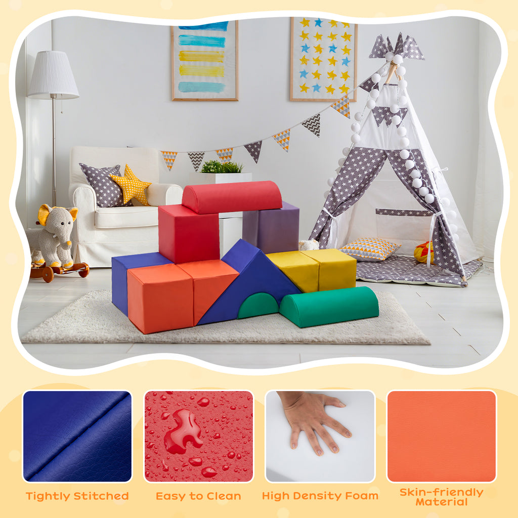 M HI-mat 11-Piece Baby Soft Foam Play Set Colorful Climbing Blocks for Toddlers Climb and Crawl Activity Playset for Aged 1-3 Years Old